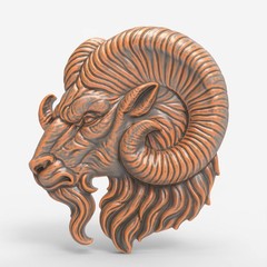 Ram Head Relief Relief 3D Model STL File for CNC Wood Carving
