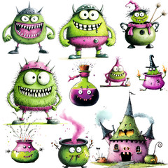Watercolor Monsters Creatures Clip Art Sublimation Design Digital Clipart PNG