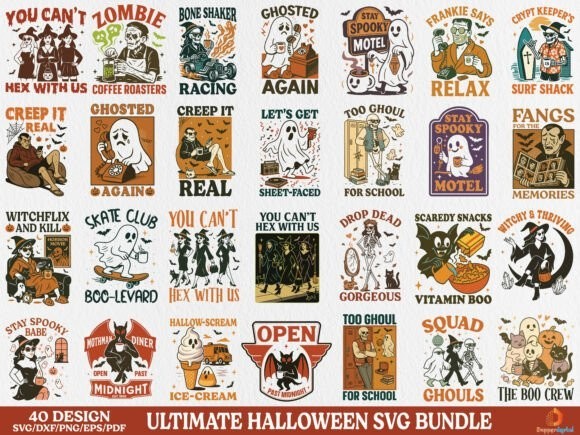 40 Design Ultimate Halloween T-shirts Svg Bundle PNG-DXF-EPS-PDF-SVG Files