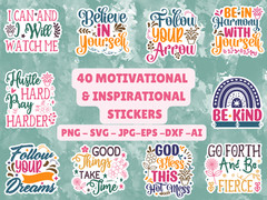 40 Motivational Stickers SVG Bundle Inspirational Sticker Pack PNG Laptop Decals