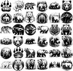 Bear SVG bundle, Grizzly Bear png Bundle, Mountain bear silhouette svg, Cricut