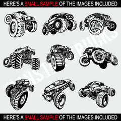 MONSTER TRUCKS CLIPART-VECTOR CLIP ART-VINYL CUTTER PLOTTER+T-SHIRT GRAPHICS CD