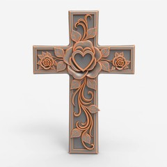 Digital Floral Heart Cross – STL – 3D Model for CNC / 3D Print