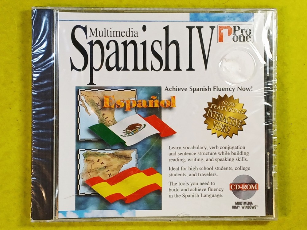 Multimedia Spanish IV 4 Pro One for IBM Windows PC CD-ROM Software – New Sealed