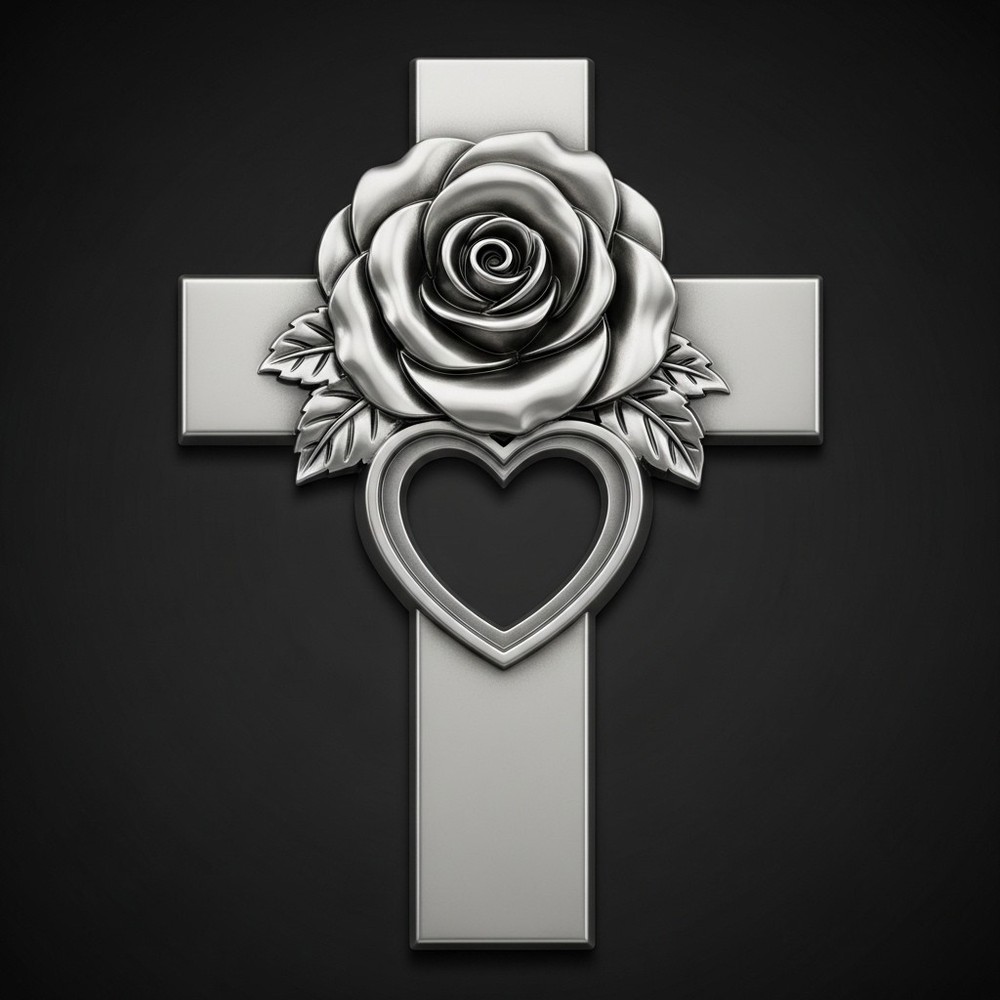Digital Rose Cross Heart – STL – 3D Model for CNC / 3D Print