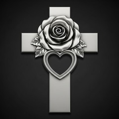 Digital Rose Cross Heart – STL – 3D Model for CNC / 3D Print