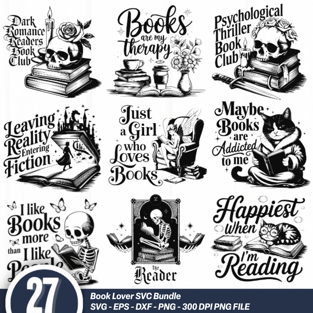 Book Lover SVG Bundle, PNG, Design, POD, Cricut, Cameo,