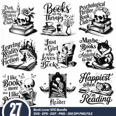 Book Lover SVG Bundle, PNG, Design, POD, Cricut, Cameo,