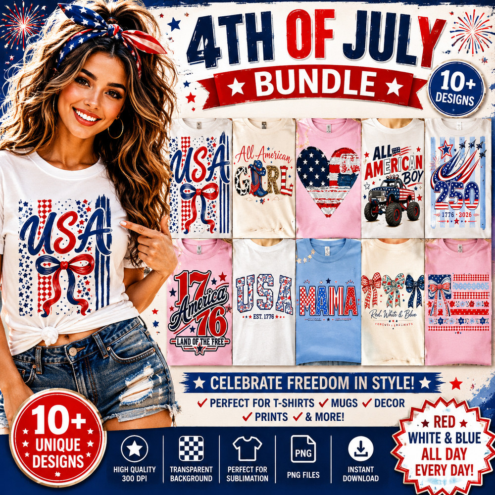 4th of July Patriotic USA PNG Bundle Sublimation Designs, Digital Download