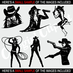 COWGIRL CLIPART -VECTOR CLIP ART IMAGES-VINYL CUTTER PLOTTER-CNC DXF GRAPHICS CD