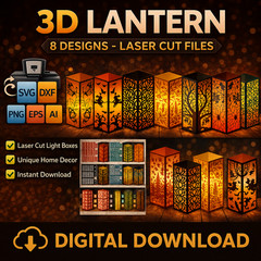 3D Lanterns SVG Bundle Laser Cut, Light Box Decor, Digital Download