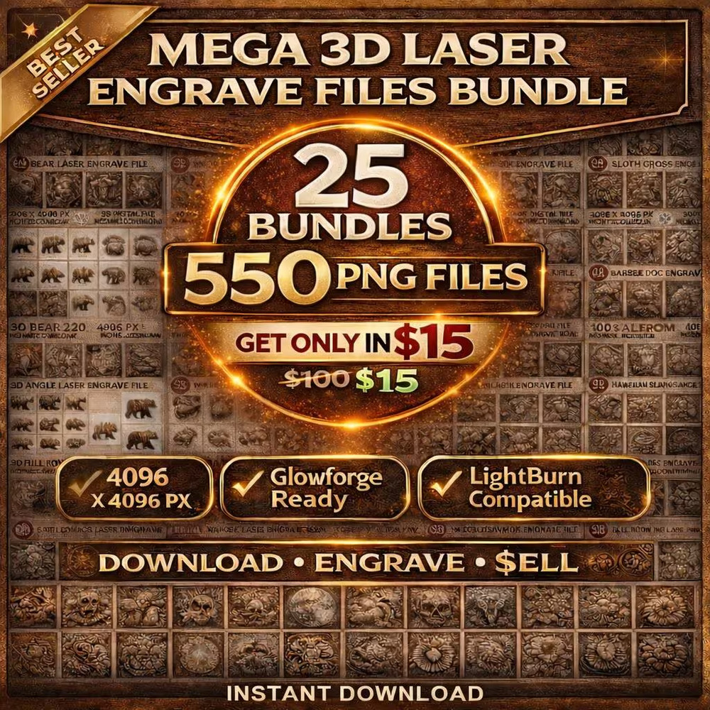 3D Laser Engrave Files Bundle, Engraved Wood Art, Digital Download