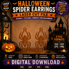 Halloween Spider Earrings SVG Laser Cut File Glowforge Cricut DXF PNG EPS