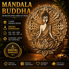Buddha Mandala Layered Laser Cut File SVG, Wall Art, Digital Download