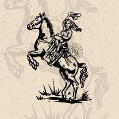 Cowgirl on Rearing Horse Vintage – Digital Download (PNG, SVG, EPS)