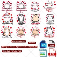 50+ Adorable Valentine’s Day Cat Vector Designs Illustrations Digital Download