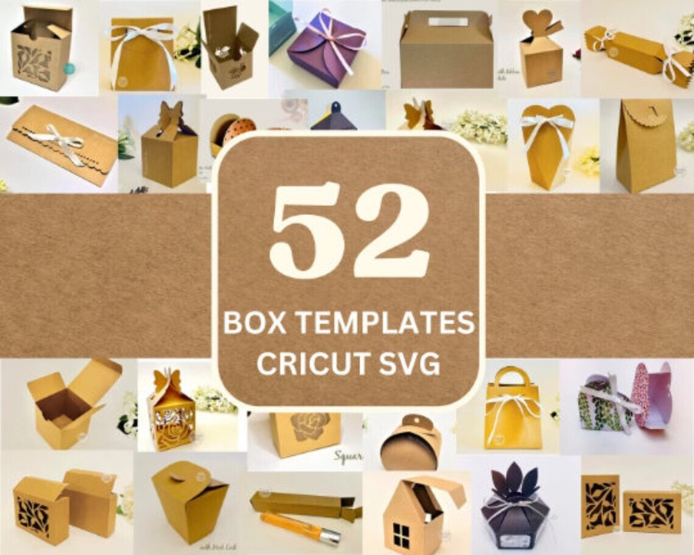 52 BOX TEMPLATE SVG Template with Handle Wedding Favors Party Favors Box Design