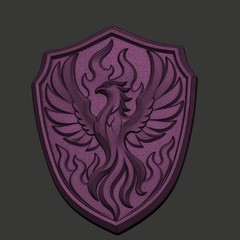 Phoenix Crest Shield Pendant Relief 3D Model STL File for CNC Wood Carving