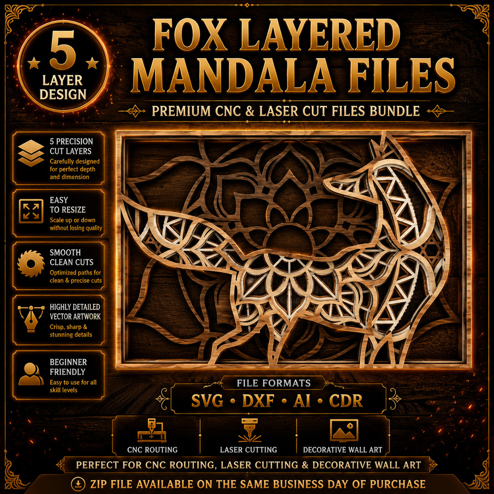 Multilayer Fox Mandala Laser Cut Bundle, Digital Download