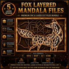 Multilayer Fox Mandala Laser Cut Bundle, Digital Download