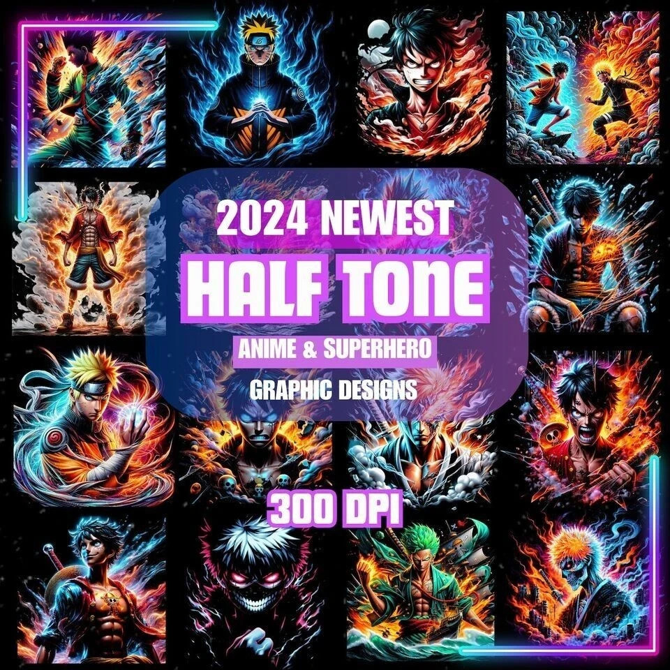 300+ NEWEST HALFTONE Graphic Designs | Anime & Superhero T-shirt designs