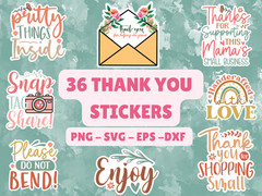 36 Thank You Stickers SVG Bundle Small Business Packaging Decals PNG Cricut