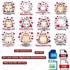 50+ Adorable Valentine’s Day Cat Vector Designs Illustrations Digital Download