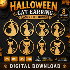 Halloween Cat Earring Laser Cut SVG Bundle, Digital Download