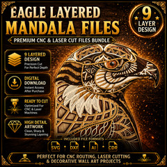 9 Layer Eagle Mandala SVG Laser Cut File | CNC DXF Wall Art Bundle