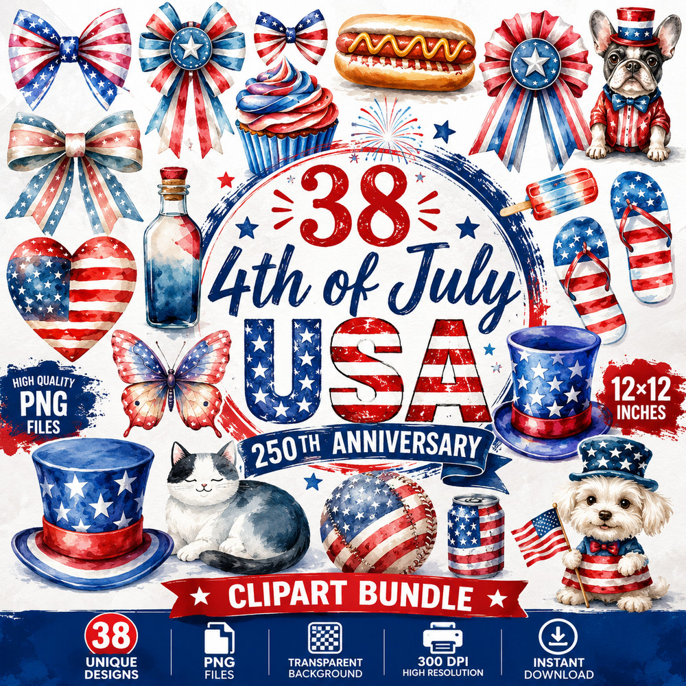 4th of July USA 250th Anniversary PNG Bundle Digital Download