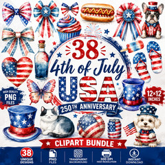 4th of July USA 250th Anniversary PNG Bundle Digital Download