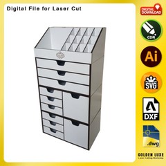 Organizer & Makeup Box MB004 DXF SVG CDR file Vector for Laser Cutting Machine