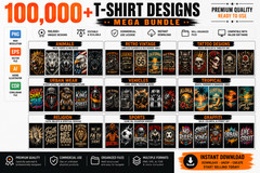 100,000+ Premium T-Shirt Design Bundle PNG SVG AI EPS CDR JPG Digital Download