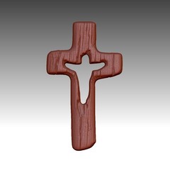 Crucifix Cross Wood Texture Relief 3D Model STL File for CNC Wood Carving