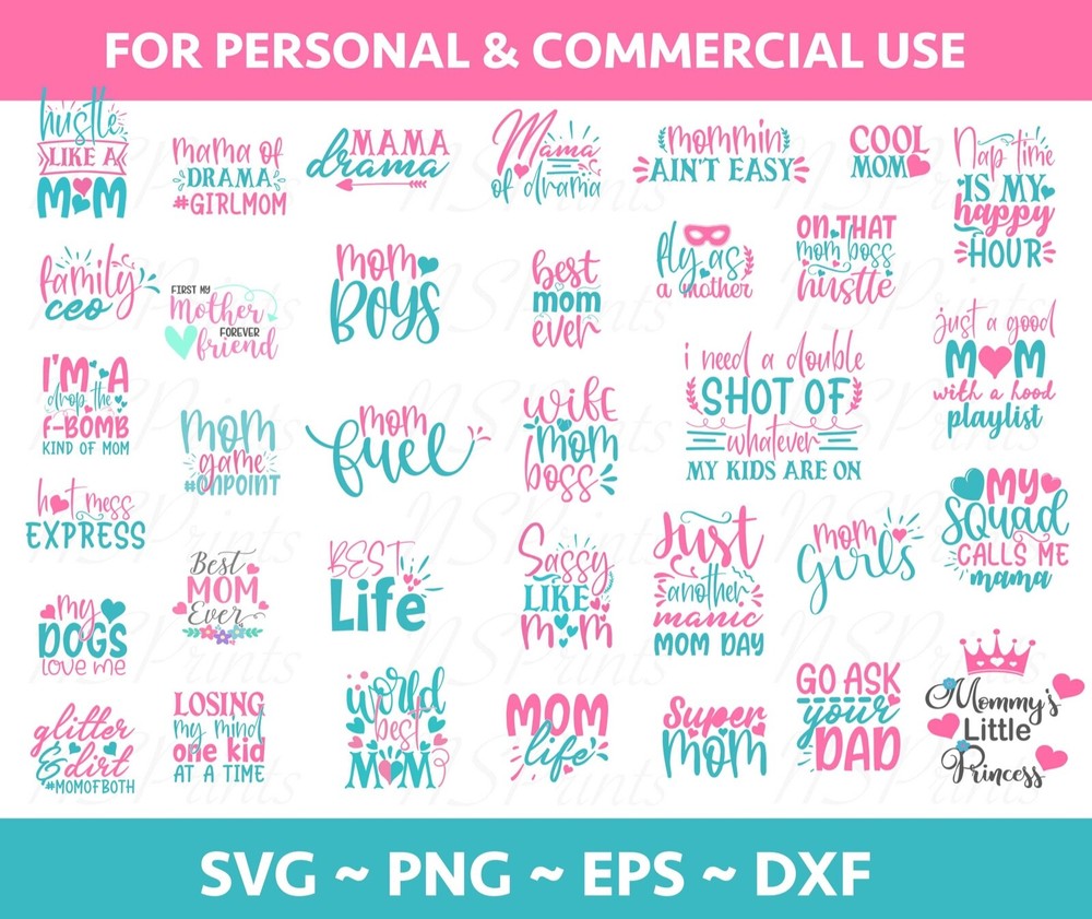 34 Mom svg bundle hand lettered, mothers day svg, mom life svg, mama svg, Mommy