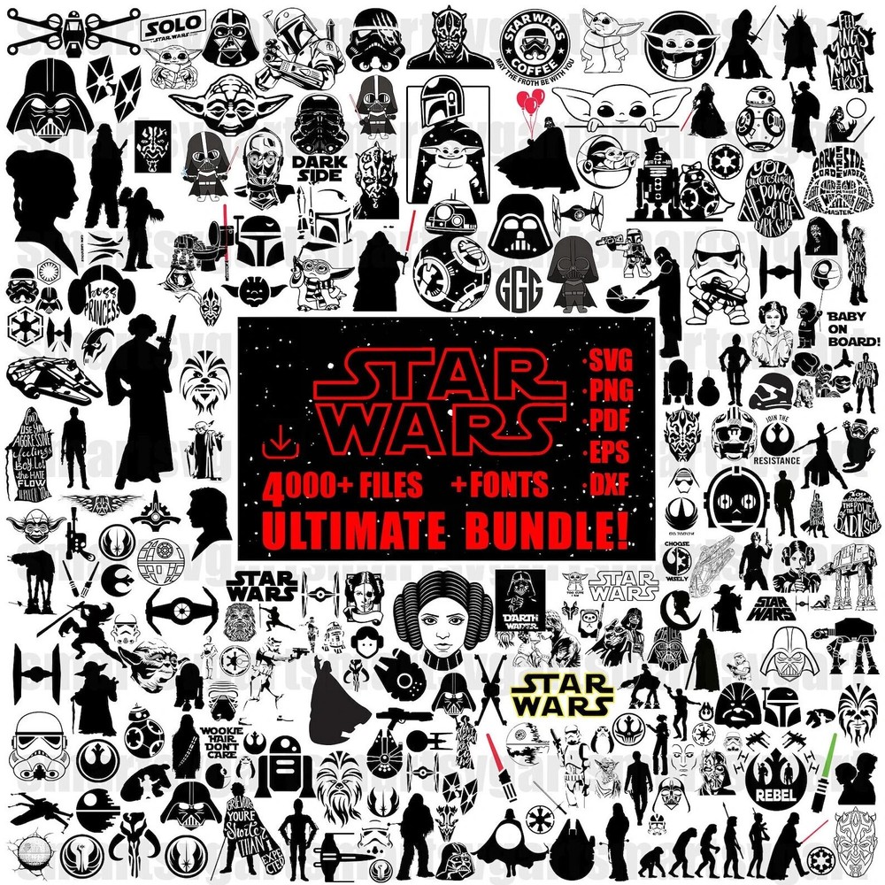 Best For T shirt&Mug Printing 1000 star wars Svg Png Bundle clipart Eps Dxf File