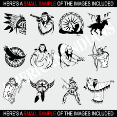 INDIANS CLIPART-VECTOR CLIP ART-VINYL CUTTER PLOTTER IMAGES &T-SHIRT GRAPHICS CD