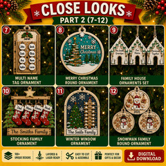 Personalized Christmas Ornaments SVG Bundle, 100+ Laser Cut Files, Digital Pack