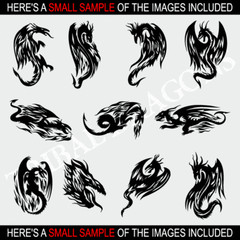 TRIBAL DRAGONS CLIPART -VECTOR CLIP ART-VINYL CUTTER PLOTTER IMAGES GRAPHICS CD
