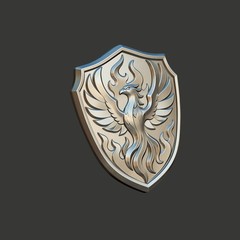 Phoenix Crest Shield Pendant Relief 3D Model STL File for CNC Wood Carving