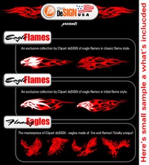 EAGLE FLAMES CLIPART -VINYL CUTTER PLOTTER CLIP ART IMAGES-VECTOR CD