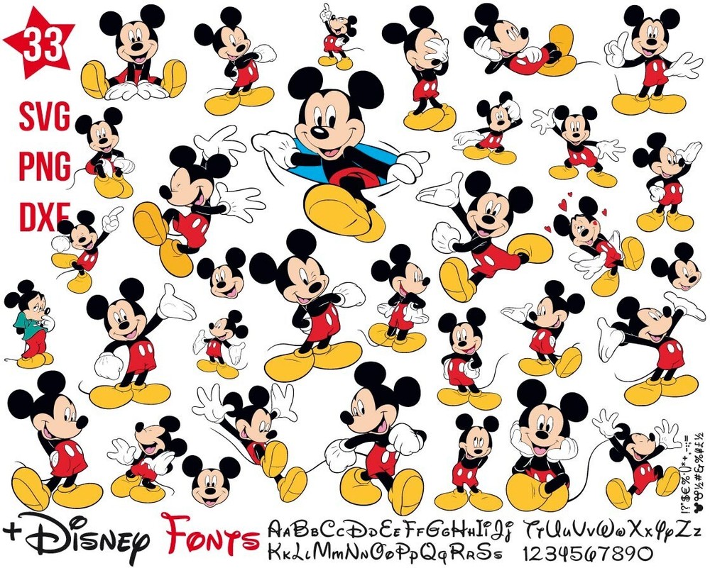 33 Mickey Mouse SVG Bundle, Disney font SVG for Cricut