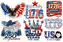 4th of July 250th Anniversary USA PNG Bundle, Digital Download