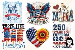 4th of July 250th Anniversary USA PNG Bundle, Digital Download