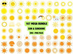 107 Sun SVG Bundle Cute Sunshine PNG Celestial Sunrise Silhouette Boho Cricut Fi