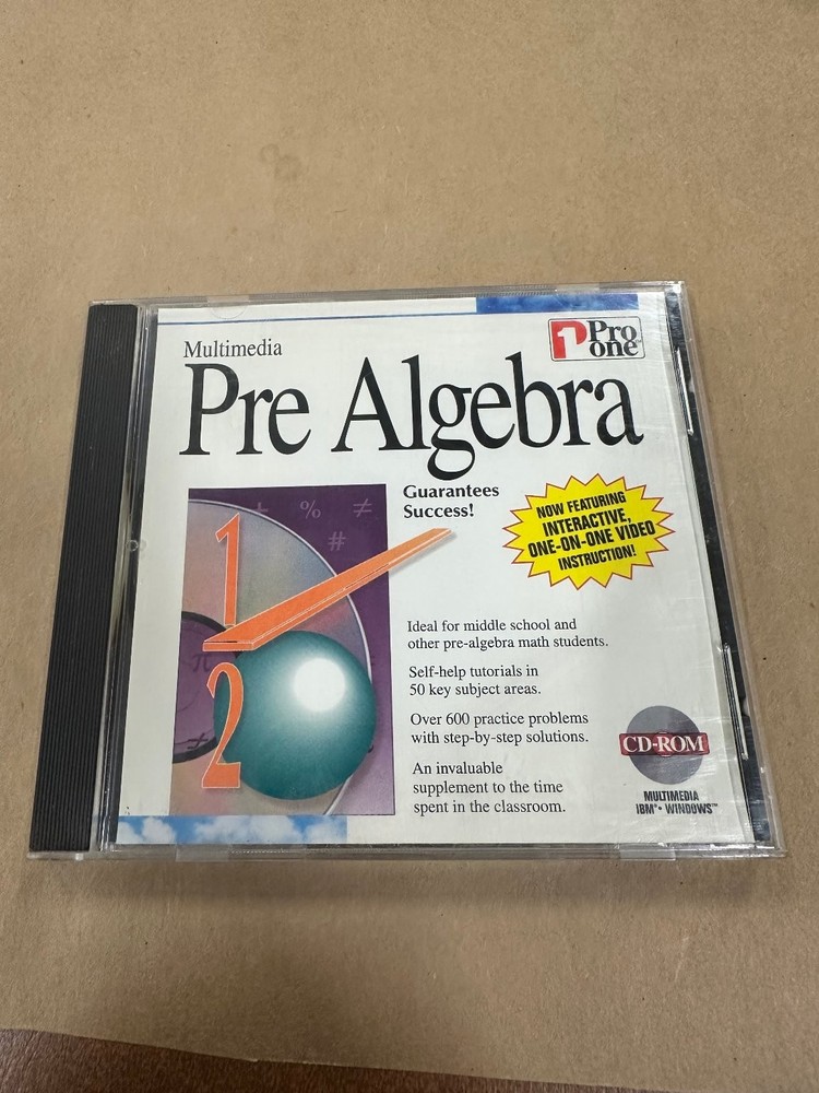Pro One Multimedia Pre Algebra CD-ROM Software Windows 3.1 95