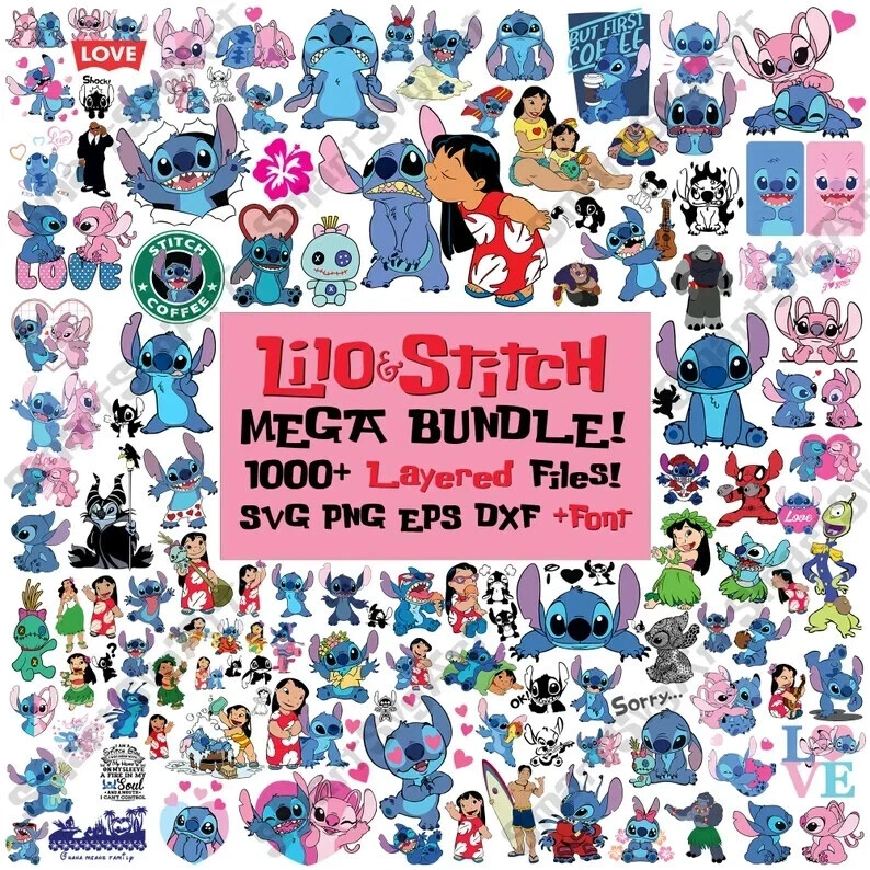1000 stitch Digital File bundle For Cnc Machine Svg ,Png ,Dxf lilo silhouette