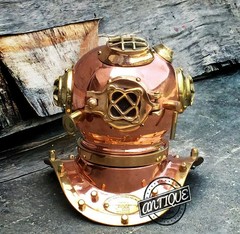 Antique USA Navy Copper Divers Diving Helmet Sea Solid Brass Desk Vintage Décor.
